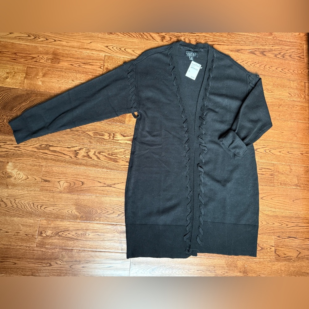 NWT Laundry By Shelli Segal Black Ruffled Cardigan - M